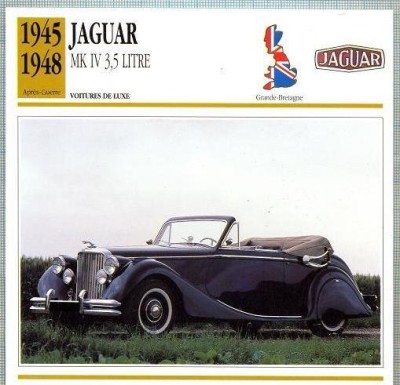 200 Foto Automobilism - JAGUAR MK IV 3,5 LITRE - Marea Britanie - 1945-1948 -pe verso date tehnice in franceza -dim.138X138 mm -starea ce se vede foto
