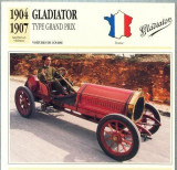 246 Foto Automobilism - GLADIATOR TYPE GRAND PRIX - FRANTA - 1904-1907 -pe verso date tehnice in franceza -dim.138X138 mm -starea ce se vede