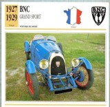 168 Foto Automobilism - BNC GRAND SPORT - FRANTA - 1927-1929 -pe verso date tehnice in franceza -dim.138X138 mm -starea ce se vede