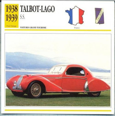 247 Foto Automobilism - TALBOT-LAGO S.S. - FRANTA - 1938-1939 -pe verso date tehnice in franceza -dim.138X138 mm -starea ce se vede foto