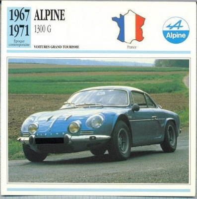 245 Foto Automobilism - ALPINE 1300 G - FRANTA - 1967-1971 -pe verso date tehnice in franceza -dim.138X138 mm -starea ce se vede foto
