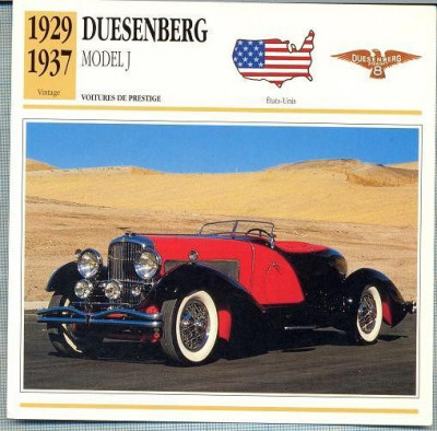 201 Foto Automobilism - DUESENBERG MODEL J - SUA - 1929-1937 -pe verso date tehnice in franceza -dim.138X138 mm -starea ce se vede foto