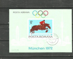 ROMANIA 1972 - PREOLIMPIADA MUNCHEN, colita NEDANTELATA stampilata, F104 foto