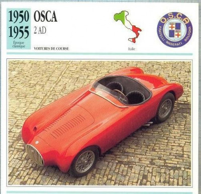 228 Foto Automobilism - OSCA 2 AD - ITALIA - 1950-1955 -pe verso date tehnice in franceza -dim.138X138 mm -starea ce se vede foto