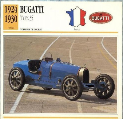 170 Foto Automobilism - BUGATTI TYPE 35 - FRANTA - 1924-1930 -pe verso date tehnice in franceza -dim.138X138 mm -starea ce se vede foto