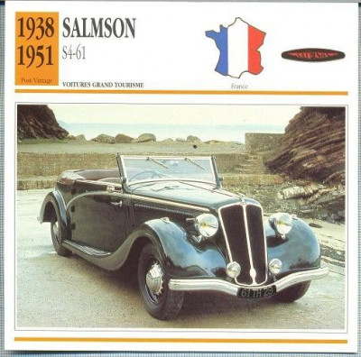 167 Foto Automobilism - SALMSON S4-61 - FRANTA - 1938-1951 -pe verso date tehnice in franceza -dim.138X138 mm -starea ce se vede foto
