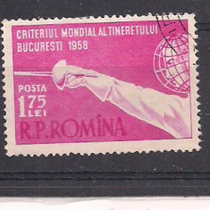 No(3)timbre-Romania 1958-L.P.451- Criteriul Mondial al Tineretului la scrima -serie stampilata