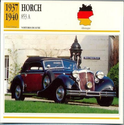 223 Foto Automobilism - HORCH 853 A - GERMANIA - 1937-1940 -pe verso date tehnice in franceza -dim.138X138 mm -starea ce se vede foto
