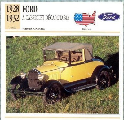 180 Foto Automobilism - FORD A CABRIOLET DECAPOTABLE - SUA - 1928-1932 -pe verso date tehnice in franceza -dim.138X138 mm -starea ce se vede foto