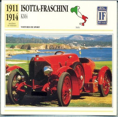 229 Foto Automobilism - ISOTTA-FRANSCHINI KM4 - ITALIA - 1911-1914 -pe verso date tehnice in franceza -dim.138X138 mm -starea ce se vede foto