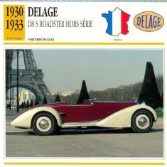 166 Foto Automobilism - DELAGE D8 S ROADSTER HORS SERIE - FRANTA - 1930-1933 -pe verso date tehnice in franceza -dim.138X138 mm -starea ce se vede