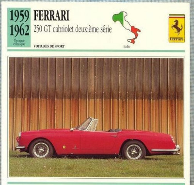 154 Foto Automobilism - FERRARI 250 GT cabriolet - ITALIA - 1959-1962 -pe verso date tehnice in franceza -dim.138X138 mm -starea ce se vede foto