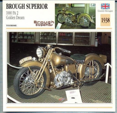 321 Foto Motociclism - BROUGH SUPERIOR , GOLDEN DREAM - MAREA BRITANIE - 1938 -pe verso date tehnice in franceza -dim.138X138 mm -starea ce se vede foto