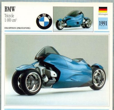 276 Foto Motociclism - BMW TRICYCLE 1 000 CM3 - GERMANIA - 1991 -pe verso date tehnice in franceza -dim.138X138 mm -starea ce se vede foto