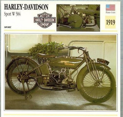 292 Foto Motociclism - HARLEY-DAVIDSON SPORT W 584 - SUA - 1919 -pe verso date tehnice in franceza -dim.138X138 mm -starea ce se vede foto