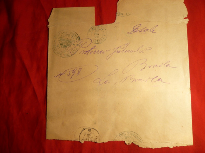 Plic spec.pt.ziare ,stamp.cu nava albastra Tataru plasa Balta jud.Braila 1896