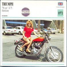 311 Foto Motociclism - TRIUMPH 750 CM3 -X 75 HURRICANE - MAREA BRITANIE - 1972 -pe verso date tehnice in franceza -dim.138X138 mm -starea ce se vede