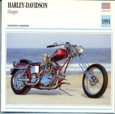 295 Foto Motociclism - HARLEY-DAVIDSON CHOPPER- SUA - 1991 -pe verso date tehnice in franceza -dim.138X138 mm -starea ce se vede foto