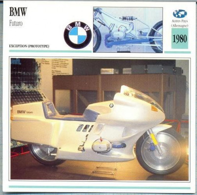 287 Foto Motociclism - BMW FUTURO - GERMANIA - 1980 -pe verso date tehnice in franceza -dim.138X138 mm -starea ce se vede foto
