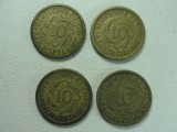 GERMANIA INTERBELICA -LOT DE 4 MONEDE 10 PFENNIG -1924 E -1924 J -1925 D -1926 G, Europa