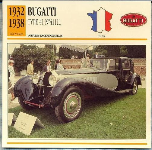 251 Foto Automobilism - BUGATTI TYPE 41 No 41111 - FRANTA - 1932-1938 -pe verso date tehnice in franceza -dim.138X138 mm -starea ce se vede