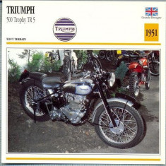 309 Foto Motociclism - TRIUMPH 500 TROPHY TR 5 - MAREA BRITANIE - 1951 -pe verso date tehnice in franceza -dim.138X138 mm -starea ce se vede