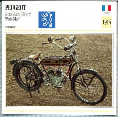 337 Foto Motociclism - PEUGEOT MOTO LEGERE 350 CM3 ,,PARIS NICE&amp;quot; - FRANTA -1914 -pe verso date tehnice in franceza -dim.138X138 mm -starea ce se vede foto