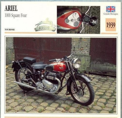 318 Foto Motociclism - ARIEL 1000 SQUARE FOUR - MAREA BRITANIE - 1939 -pe verso date tehnice in franceza -dim.138X138 mm -starea ce se vede foto