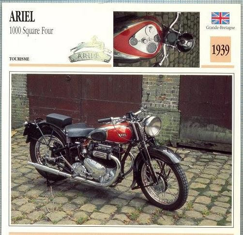 318 Foto Motociclism - ARIEL 1000 SQUARE FOUR - MAREA BRITANIE - 1939 -pe verso date tehnice in franceza -dim.138X138 mm -starea ce se vede