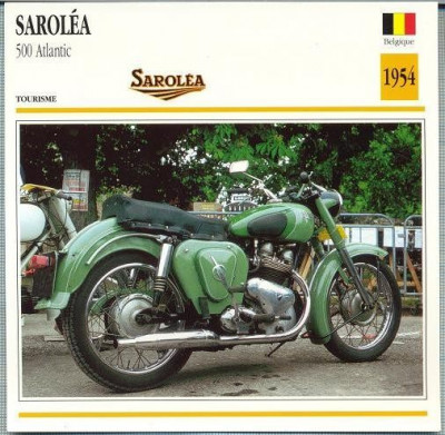 263 Foto Motociclism - SAROLEA 500 ATLANTIC - BELGIA - 1954 -pe verso date tehnice in franceza -dim.138X138 mm -starea ce se vede foto