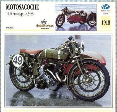 286 Foto Motociclism - MOTOSACOCHE 1000 Prototype 2C9-BS - ELVETIA - 1918 -pe verso date tehnice in franceza -dim.138X138 mm -starea ce se vede foto