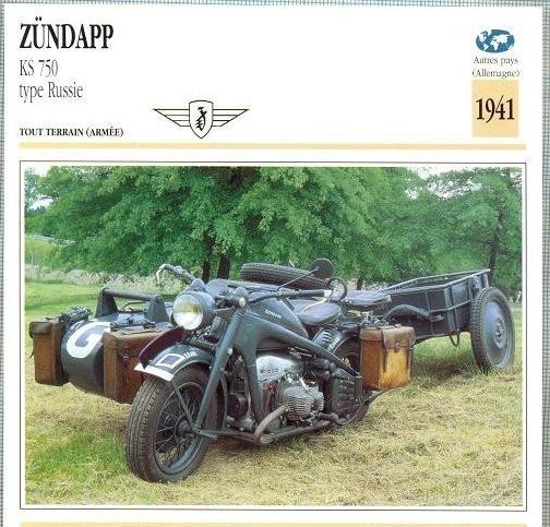 278 Foto Motociclism - ZUNDAPP KS 750 type Russie(militara) - GERMANIA - 1941 -pe verso date tehnice in franceza -dim.138X138 mm -starea ce se vede