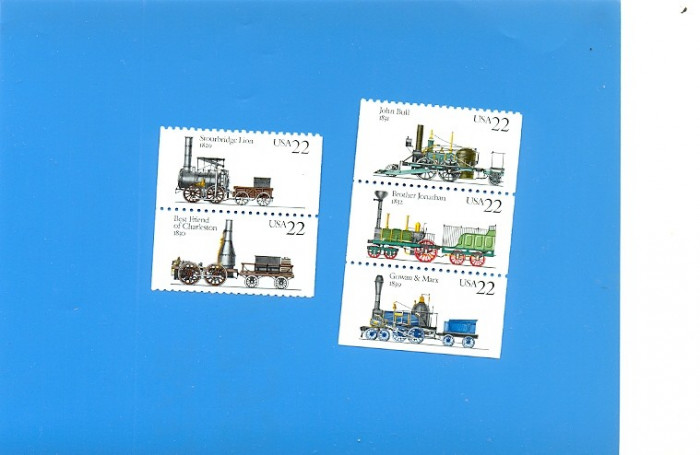 ST-85=SUA 1987 Locomotive Serie de 5 timbre MNH