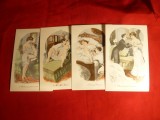 Set 4 Ilustrate porno Franta cca.1900 ,litografii semnate , necirculate, Necirculata, Printata