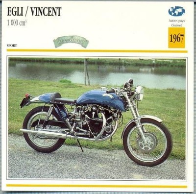 283 Foto Motociclism - EGLI / VINCENT 1 000 CM3- ELVETIA - 1967 -pe verso date tehnice in franceza -dim.138X138 mm -starea ce se vede foto
