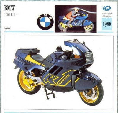 288 Foto Motociclism - BMW 1000K 1 - GERMANIA - 1988 -pe verso date tehnice in franceza -dim.138X138 mm -starea ce se vede foto