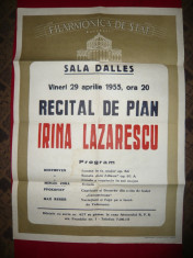 Afis 50x70 cm Recital Irina Lazarescu la Sala Dalles 1955 foto