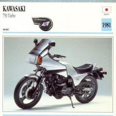358 Foto Motociclism - KAWASAKI 750 TURBO - JAPONIA -1981 -pe verso date tehnice in franceza -dim.138X138 mm -starea ce se vede