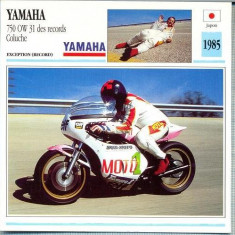 371 Foto Motociclism - YAMAHA 750 OW 31 DES RECORDS COLUCHE - JAPONIA -1985 -pe verso date tehnice in franceza -dim.138X138 mm -starea ce se vede