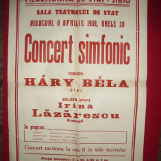 Afis Concert Simfonic Filarmonica Stat Sibiu, solist pian Irina Lazarescu 1959