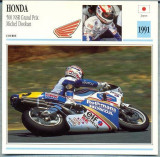 395 Foto Motociclism - HONDA 500 NSR GRAND PRIX MICHEL DOOHAN - JAPONIA -1991 -pe verso date tehnice in franceza -dim.138X138 mm -starea ce se vede