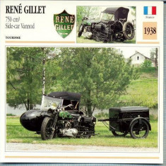 351 Foto Motociclism - RENE GILLET 750 CM3 SIDE-CAR VANNOD - FRANTA -1938 -pe verso date tehnice in franceza -dim.138X138 mm -starea ce se vede