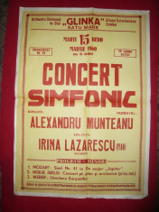 Afis mare- Orchestra Simfonica Glinka Satu Mare si Pianista Irina Lazarescu 1960 foto