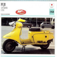 356 Foto Motociclism - FUJI 125 RABBIT S 301 -SCOOTER - JAPONIA -1968 -pe verso date tehnice in franceza -dim.138X138 mm -starea ce se vede
