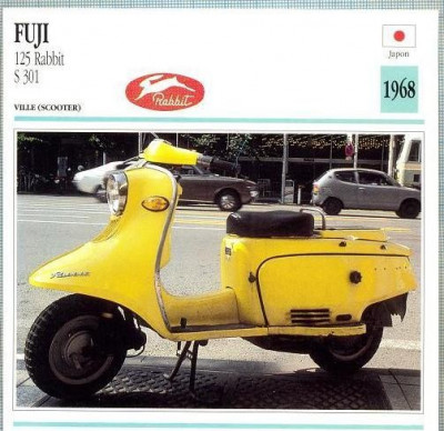 356 Foto Motociclism - FUJI 125 RABBIT S 301 -SCOOTER - JAPONIA -1968 -pe verso date tehnice in franceza -dim.138X138 mm -starea ce se vede foto