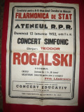 Afis Concert Simfonic dirijor Th Rogalski ,la pian Irina Lazarescu 1952