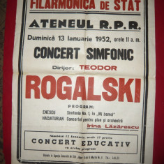 Afis Concert Simfonic dirijor Th Rogalski ,la pian Irina Lazarescu 1952