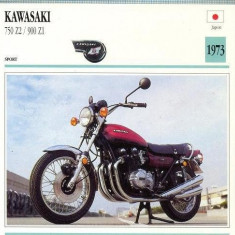 362 Foto Motociclism - KAWASAKI 750 Z2 / 900 Z1 - JAPONIA -1973 -pe verso date tehnice in franceza -dim.138X138 mm -starea ce se vede