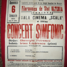 Afis Concert Simfonic Filarmonica Oltenia Craiova,la pian Irina Lazarescu 1952