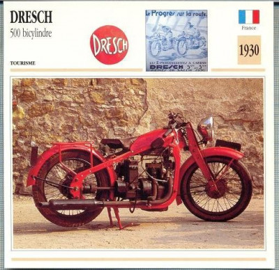 349 Foto Motociclism - DRESCH 500 BICYLINDRE - FRANTA -1930 -pe verso date tehnice in franceza -dim.138X138 mm -starea ce se vede foto
